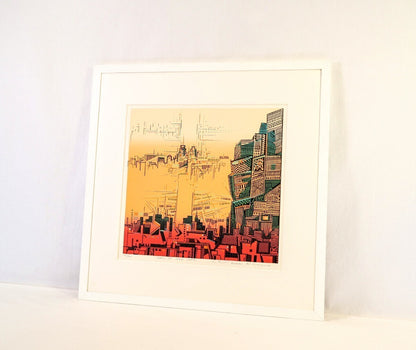 Risaburo Kimura Signed Original Serigraph Screenprint Wall St. New York Framed
