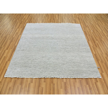 6'X6' Dark Gray Modern Grass Design Undyed Wool Hand Knotted Oriental Rug