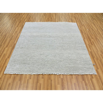 6'X6' Dark Gray Modern Grass Design Undyed Wool Hand Knotted Oriental Rug