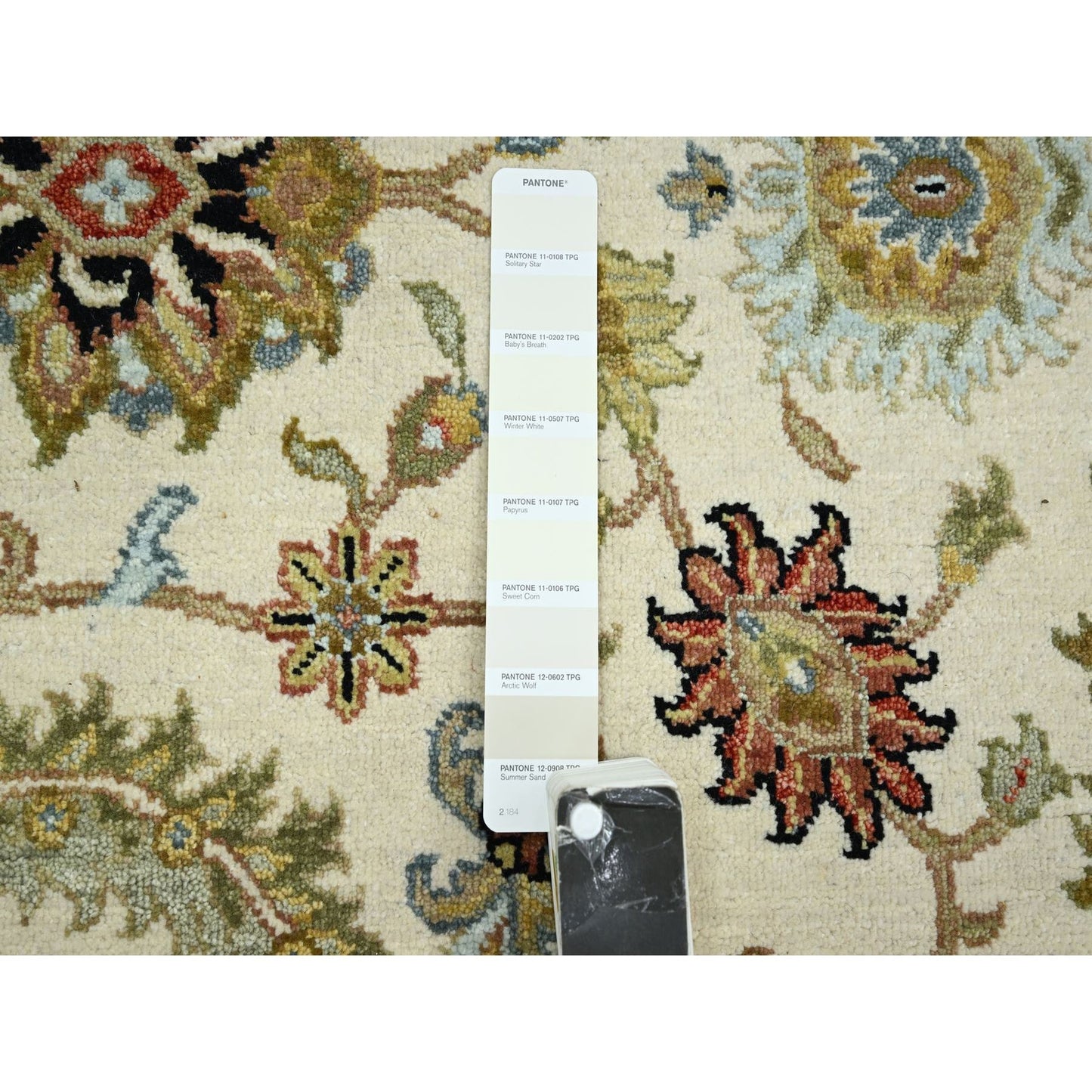 6'1"x9'3" Ivory Ziegler Design Floral Motifs Pure Wool Hand Knotted Rug