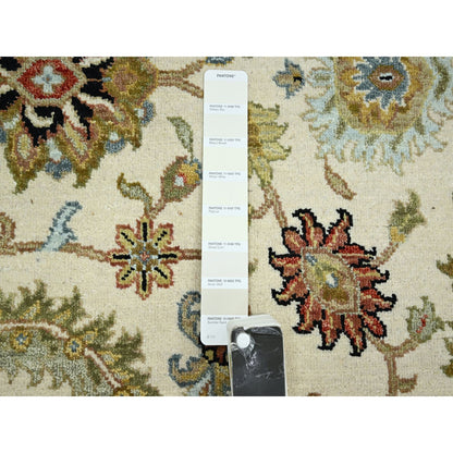 6'1"x9'3" Ivory Ziegler Design Floral Motifs Pure Wool Hand Knotted Rug