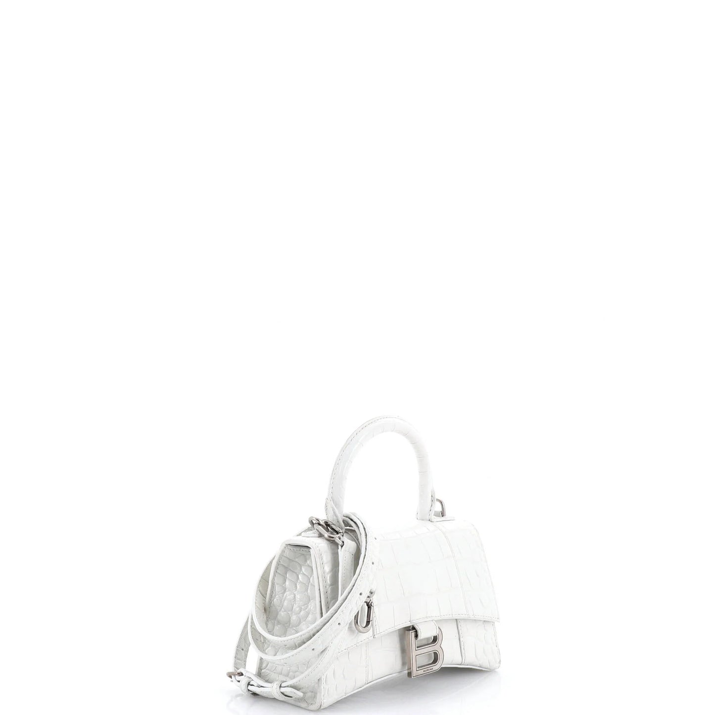 Balenciaga Hourglass Top Handle Bag Crocodile Embossed Leather Xs