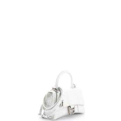 Balenciaga Hourglass Top Handle Bag Crocodile Embossed Leather Xs