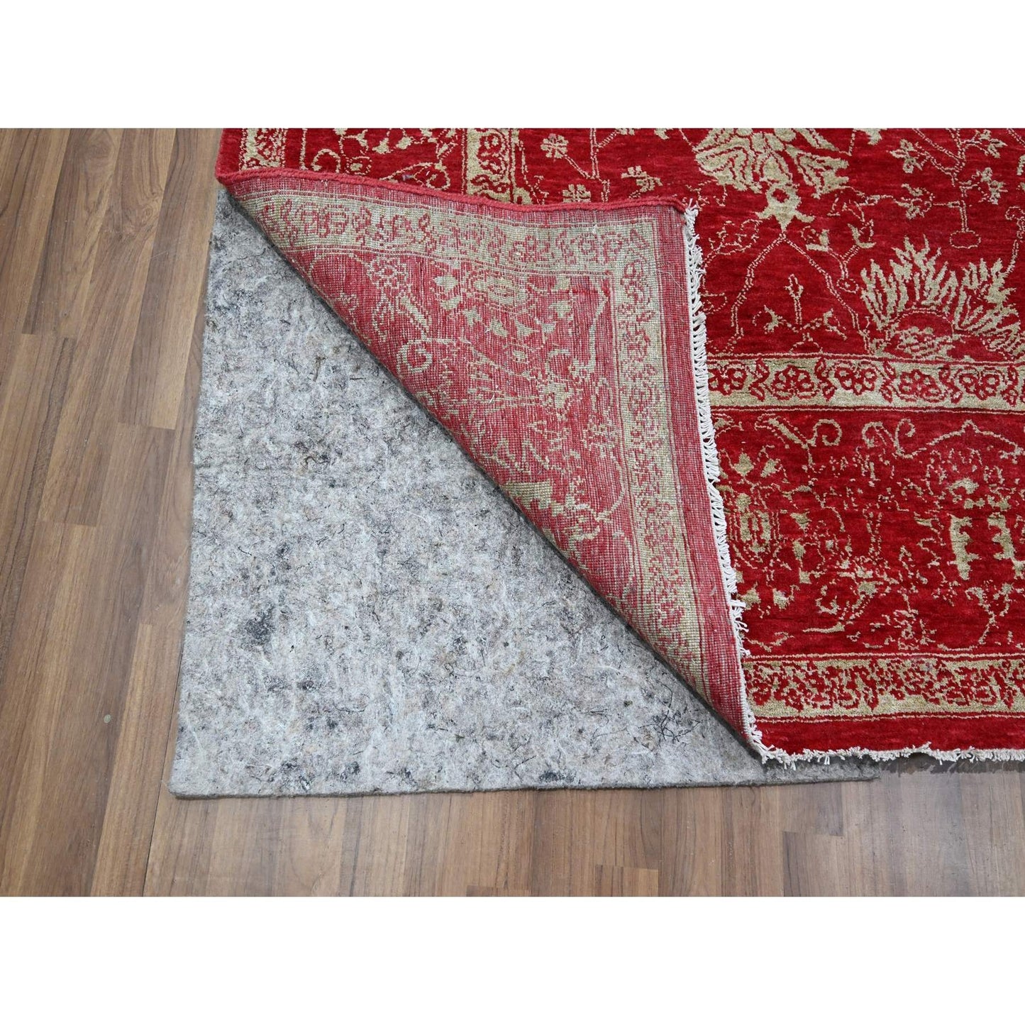7'9"X10' Red Zoroastrian Influence Design Wool & Silk Hand Knotted Rug