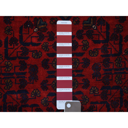 3'4"X4'10" Deep Red Afghan Khamyab Soft Wool Hand Knotted Rug