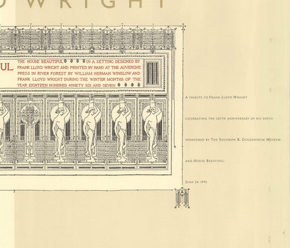Lithograph Offset 12.5" x 24" 1992 House Beautiful Wright Frank Lloyd