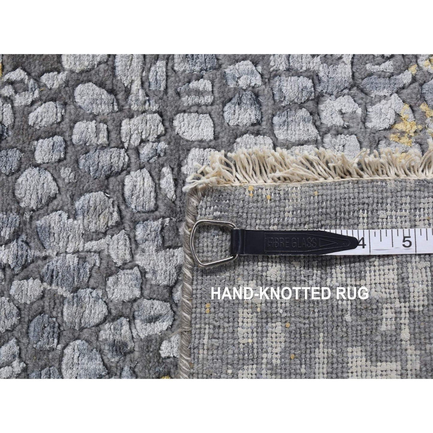 3'2"X9'10" Gray Zoroastrian Design Wool And Silk Runner Hand Knotted Rug