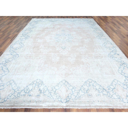 10'1"X14'2" Hand Knotted Almond Brown Vintage Farsian Karman Wool Rug