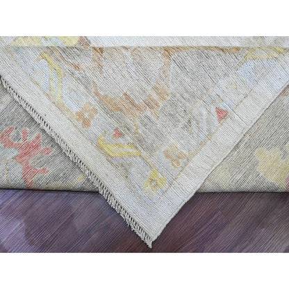 12'X17'4" White Angora Oushak Leaf Design Hand Knotted Wool Oversized Rug
