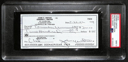 Johnny Unitas Signed 7/24/02 Check Psa/Dna Mint 9
