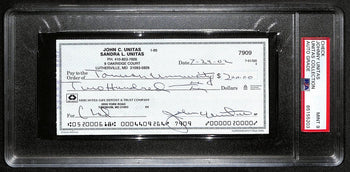 Johnny Unitas Signed 7/24/02 Check Psa/Dna Mint 9