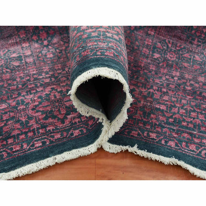 8'X9'9" Dark Green Obscured Mamluk Design Wool And Silk Hand Knotted Rug