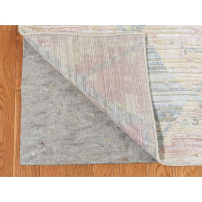 9'X11'10" Light Yellow Trellis Design Wool And Silk Hand Knotted Rug