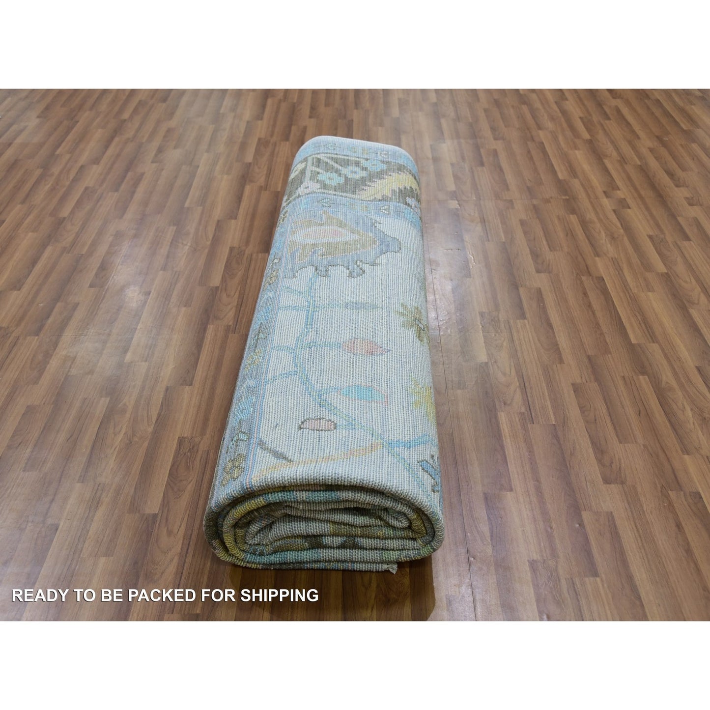 10'2"X14'1" Lace Ivory Oushak Weave And Design Pure Wool Hand Knotted Rug