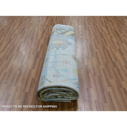 10'2"X14'1" Lace Ivory Oushak Weave And Design Pure Wool Hand Knotted Rug