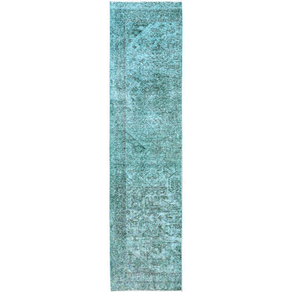 2'4"X10'2" Green Overdyed Vintage Zoroastrian Hand Knotted Wool Runner Rug