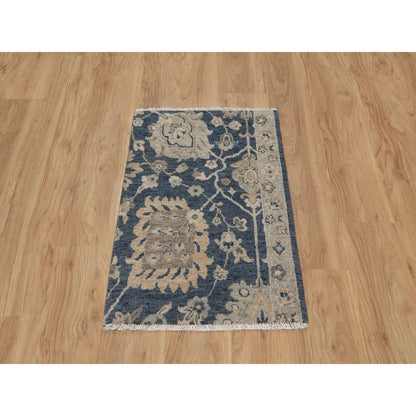 2'X3'1" Navy Blue Oushak Design Wool Hand Knotted Fragment Sample Rug