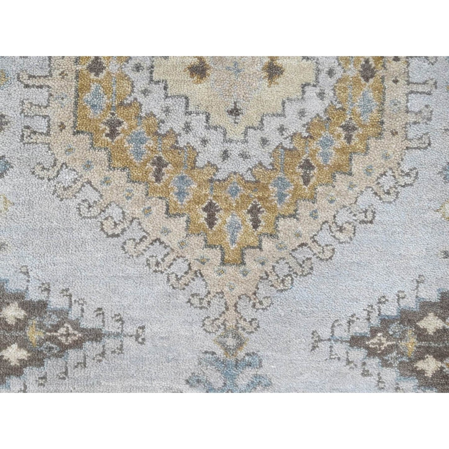 2'7"X7'10" Gray Geometric Medallions Design Hand Knotted Wool Runner Rug