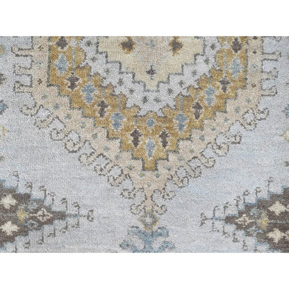 2'7"X7'10" Gray Geometric Medallions Design Hand Knotted Wool Runner Rug