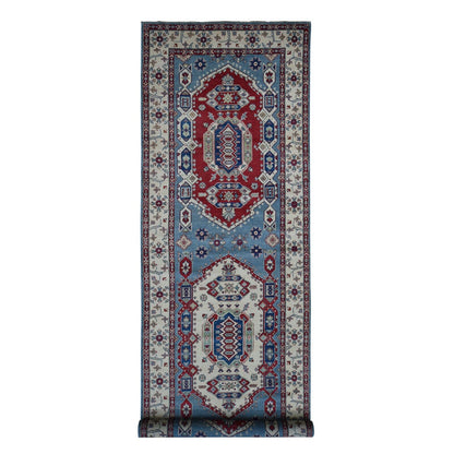 5'3"X19'9" Blue Hand Knotted Wool Kazak Extra Wide And Long Runner Rug