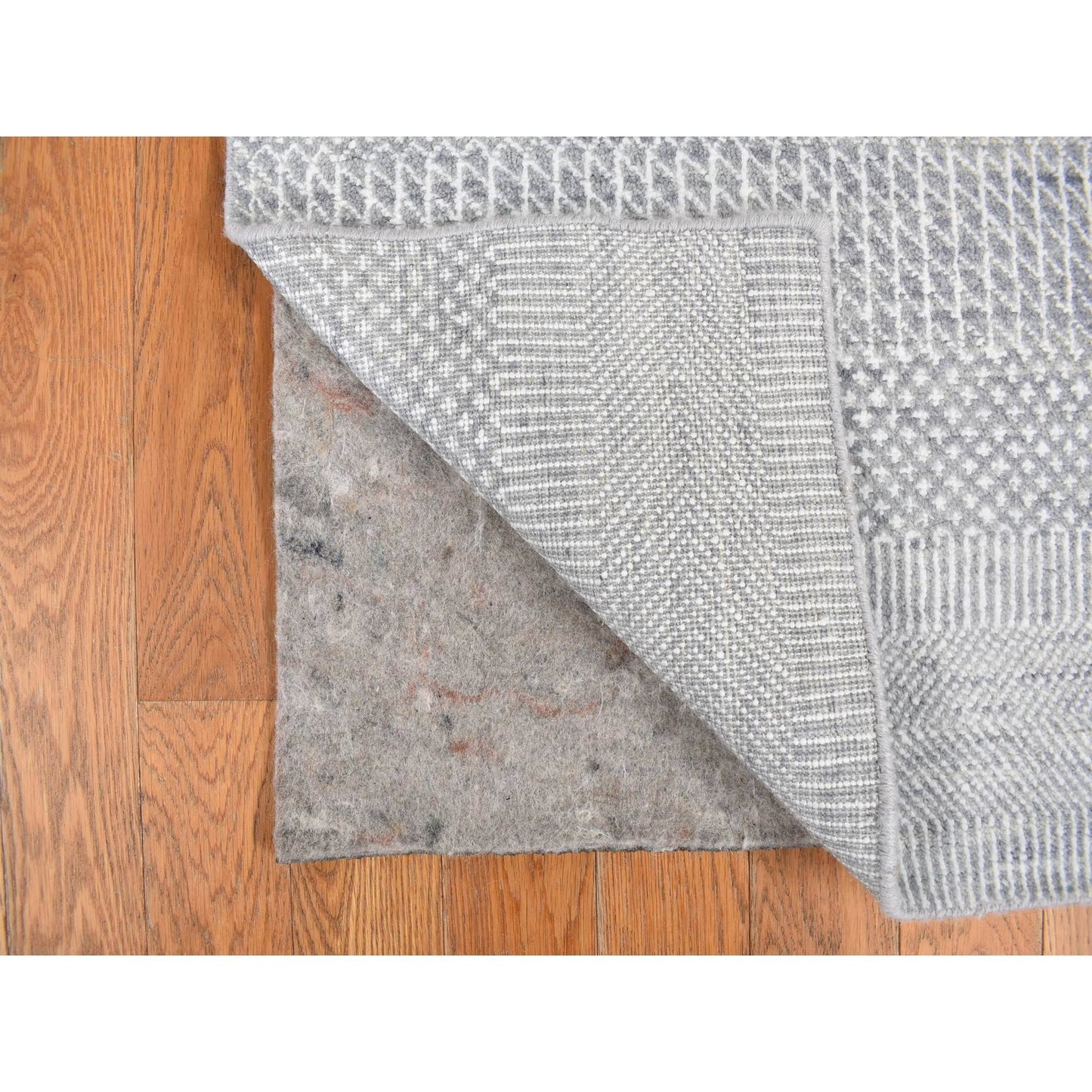 Rug 2'6"x12' Blue Grass Design Hand Knotted Wool and Silk Modern Runner