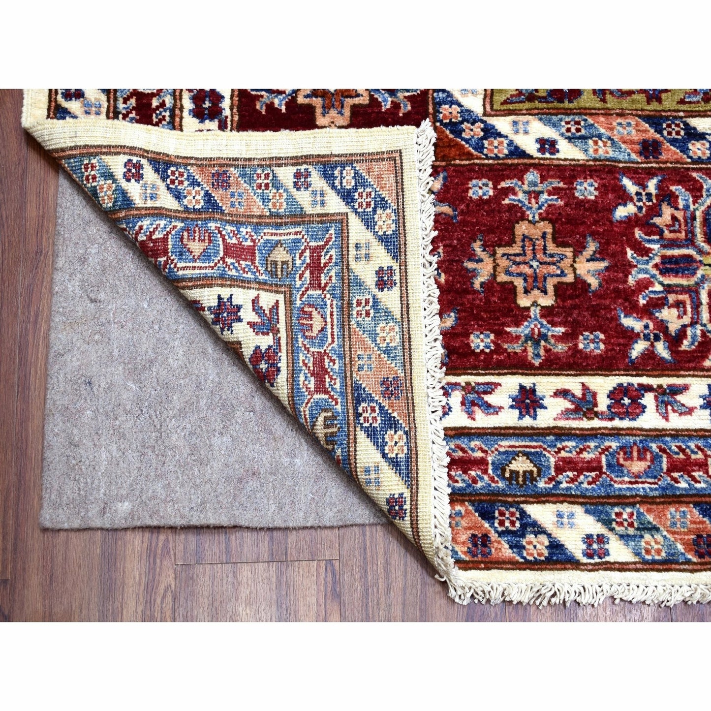 9'1"X12'4" Ivory Super Kazak Repetitive Medallions Wool Hand Knotted Rug