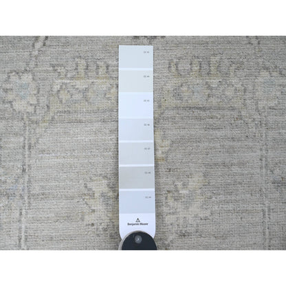 2'8"X10' Gray Washed Out Peshawar Leaf Motif Hand Knotted Wool Runner Rug