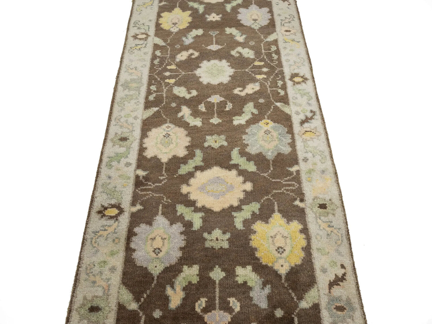 Oushak Chobi Oriental Runner Rug Brown Floral