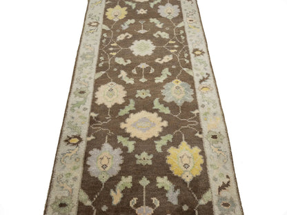 Oushak Chobi Oriental Runner Rug Brown Floral