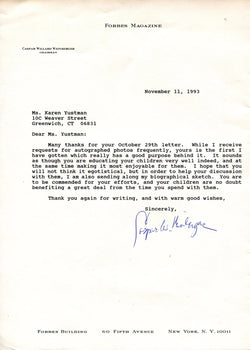 Caspar Weinberger Autographed 8X11 Letter