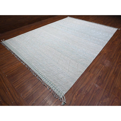 10'X14' Blue Moroccan Weave Zig Zag Design Hand Knotted Oriental Rug