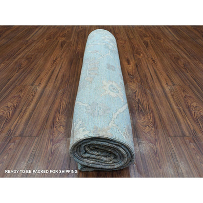 8'X9'8" Light Blue Soft Wool Hand Knotted Afghan Angora Oushak Rug