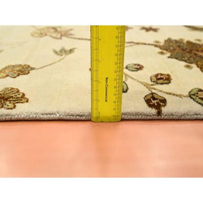4'x6' Parchment White Botanical Design Wool and Silk Hand Knotted Rug