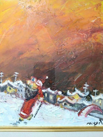 Guy Rocagel Original Oil Painting French Christmas Noel Village Signed
