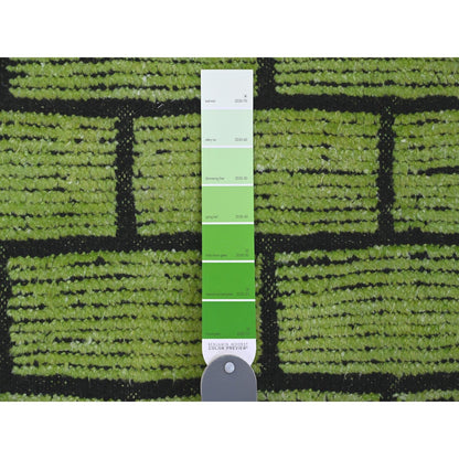 8'2"X10'6" Green Hand Knotted Moroccan Weave Brick Design Pure Wool Rug
