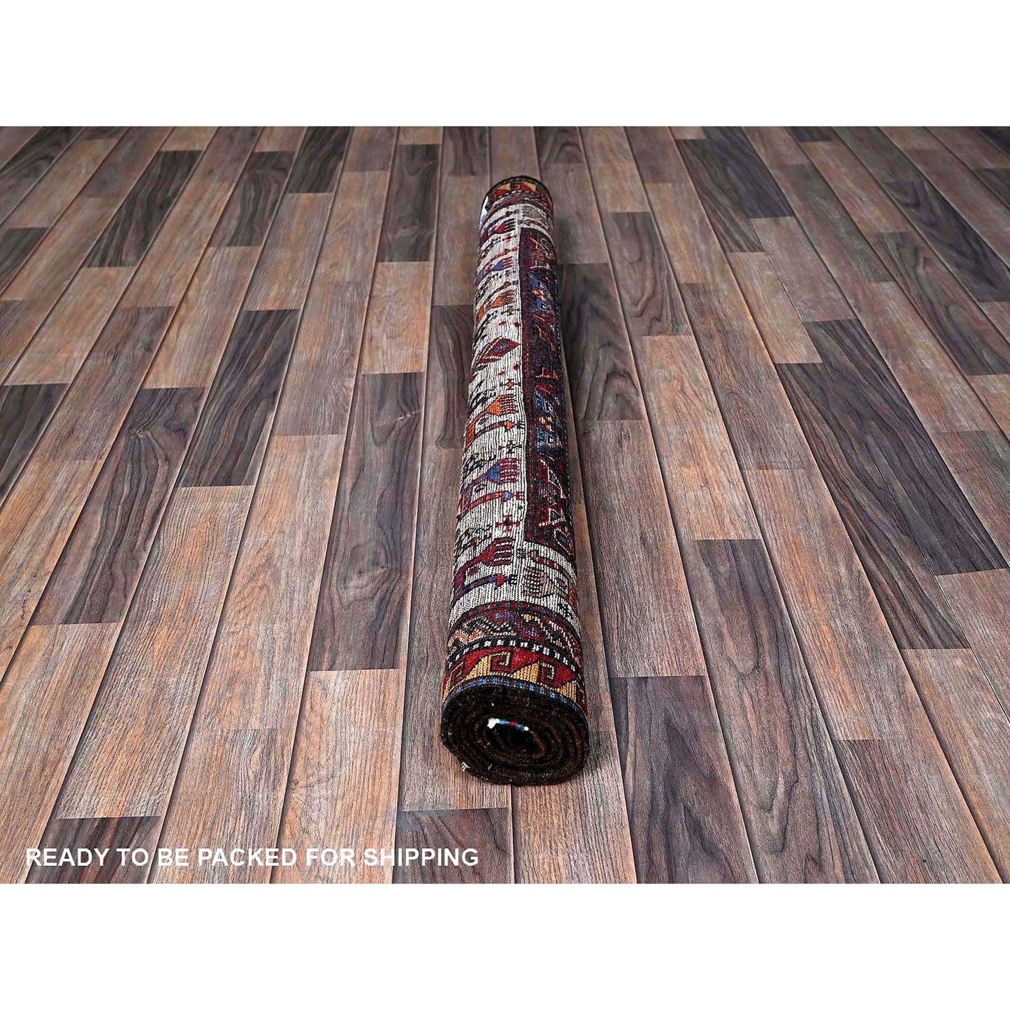 4'X6'4" Blue Afghan Ersari Caucasian Design Revival Hand Knotted Wool Rug