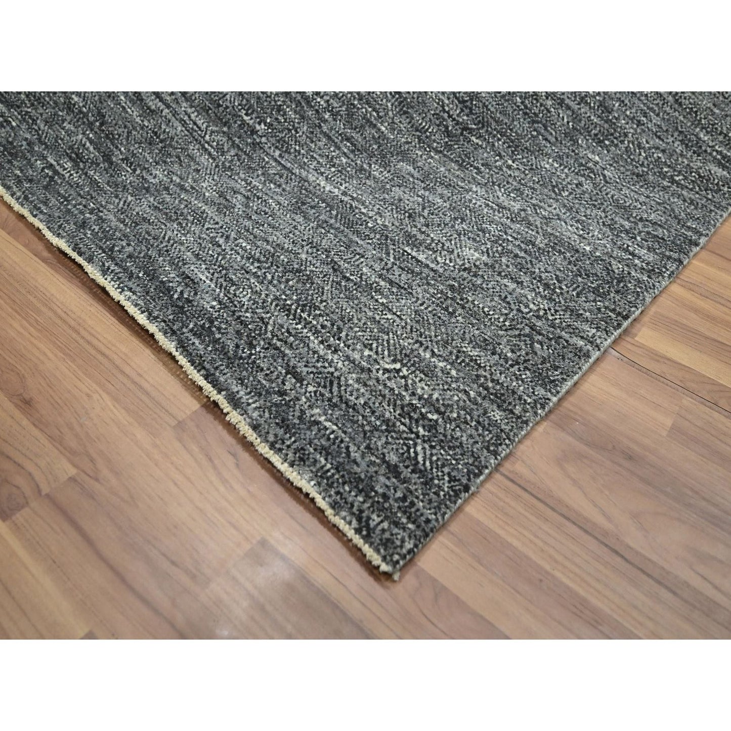 8'1"X10'1" Dim Gray Hand Knotted Kohinoor Small Geometric Design Wool Rug