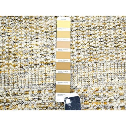 2'8"X8'2" Gold Hand Knotted Oxidized Grass Design Pure Wool Runner Rug