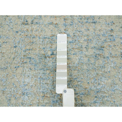 2'6"X10' Gray Wool And Silk Modern Jacquard Hand Loomed Runner