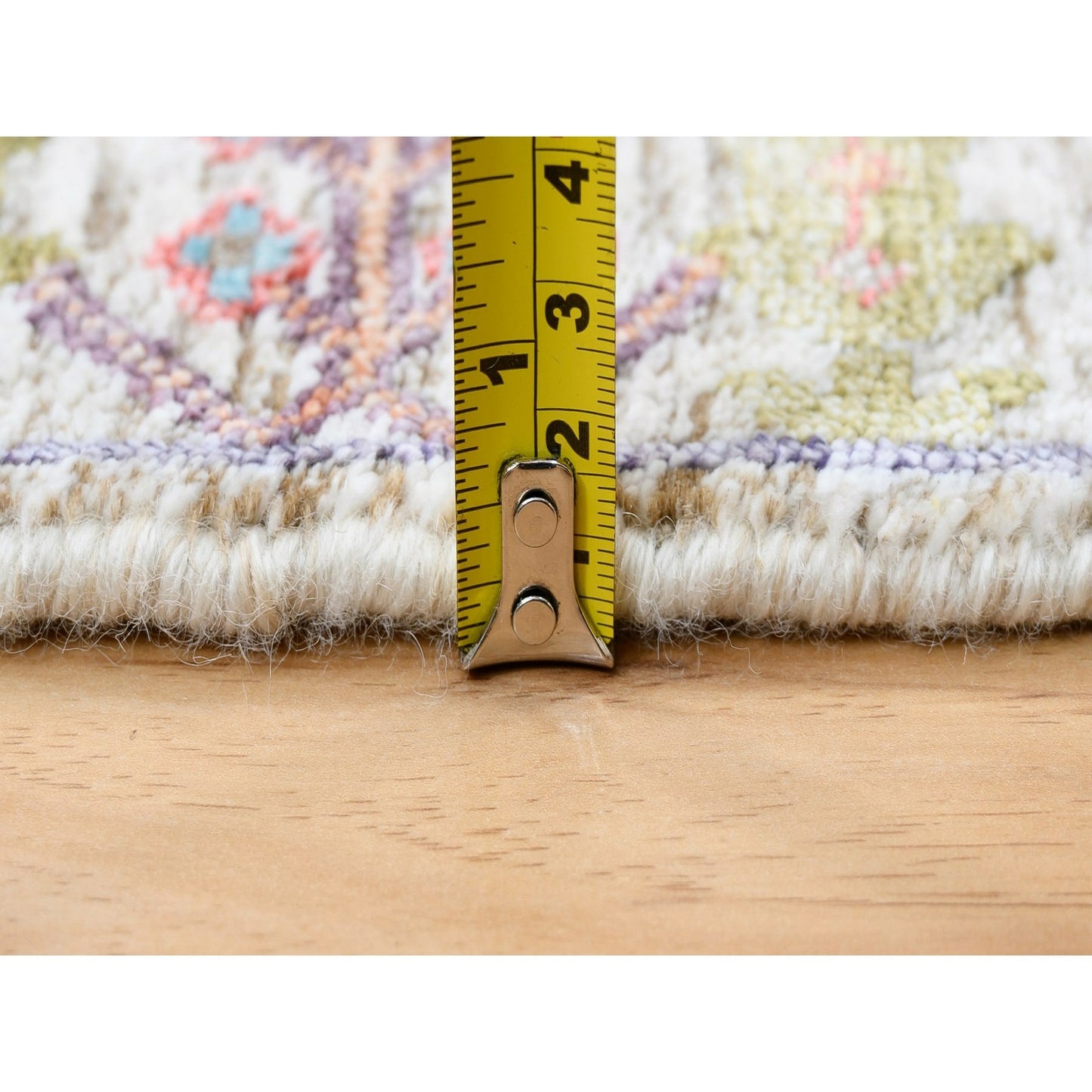 2'3"X3'2" Beige Silk With Textured Wool Hand Knotted Oriental Mat Rug