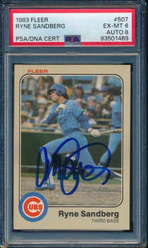 Ryne Sandberg Hof Signed On Card 1983 Fleer Rc Card #507 Psa/Dna Ex-Mt 6 198344
