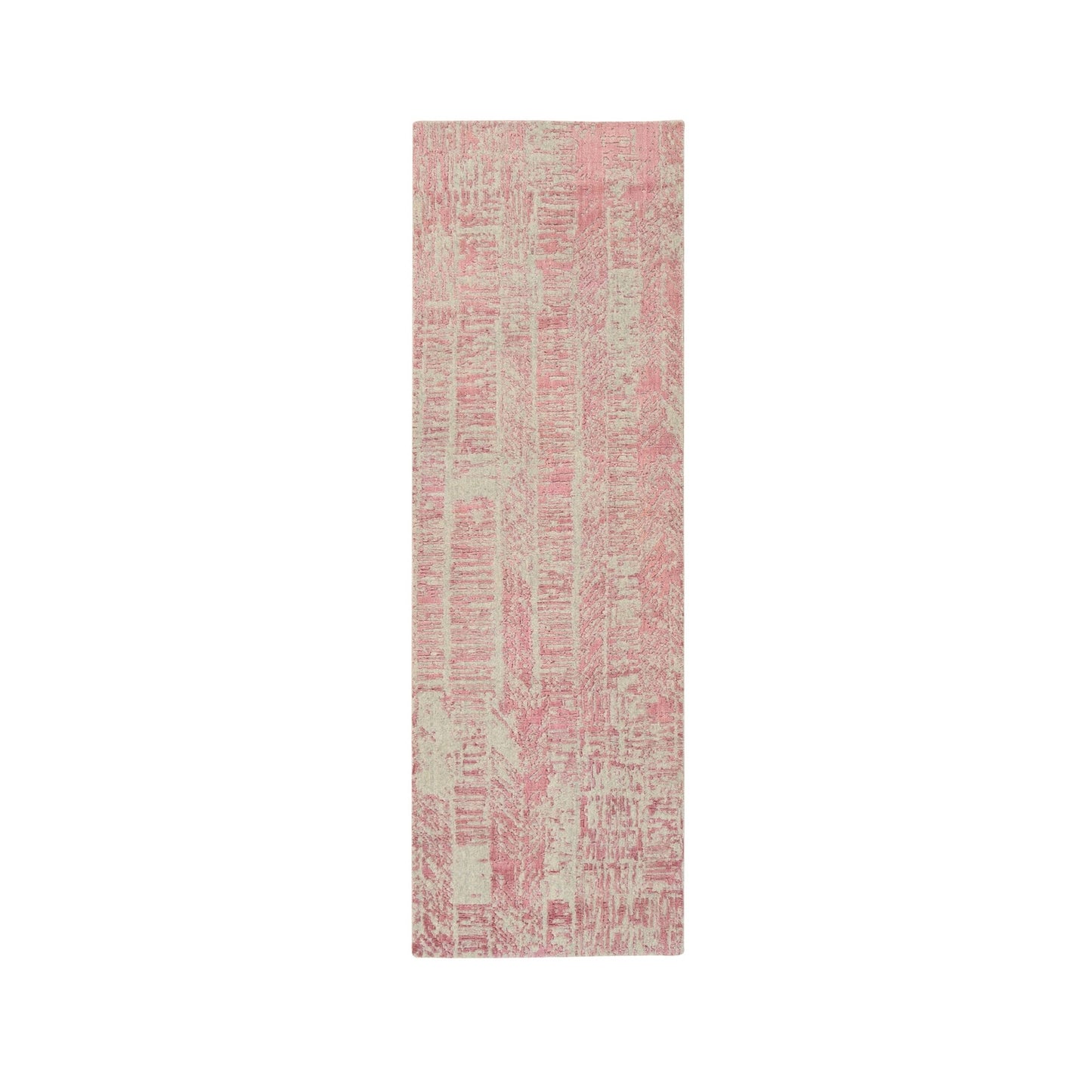 2'6"X8' Rose Pink Wool And Art Silk Jacquard Hand Loomed Runner Rug
