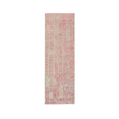 2'6"X8' Rose Pink Wool And Art Silk Jacquard Hand Loomed Runner Rug