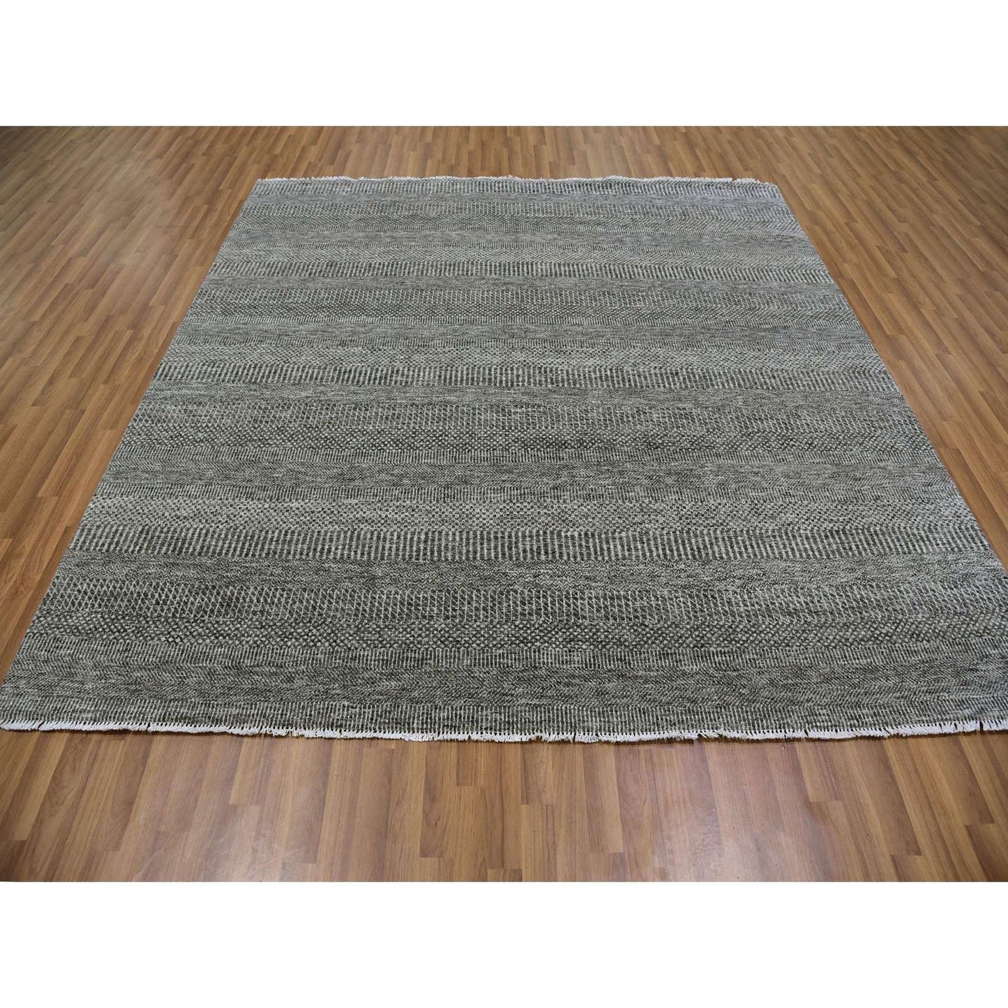 8'1"X8'2" Harbor Gray Undyed Wool Grass Design Square Hand Knotted Rug
