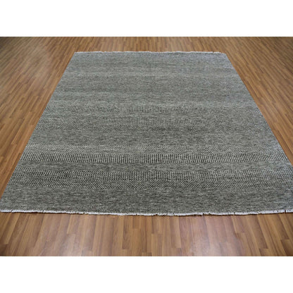 8'1"X8'2" Harbor Gray Undyed Wool Grass Design Square Hand Knotted Rug