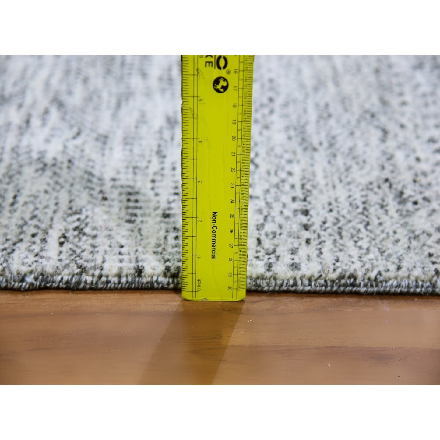 4'X12'2" Gray Grass Design Undyed Wool Hand Knotted Wide Runner Rug