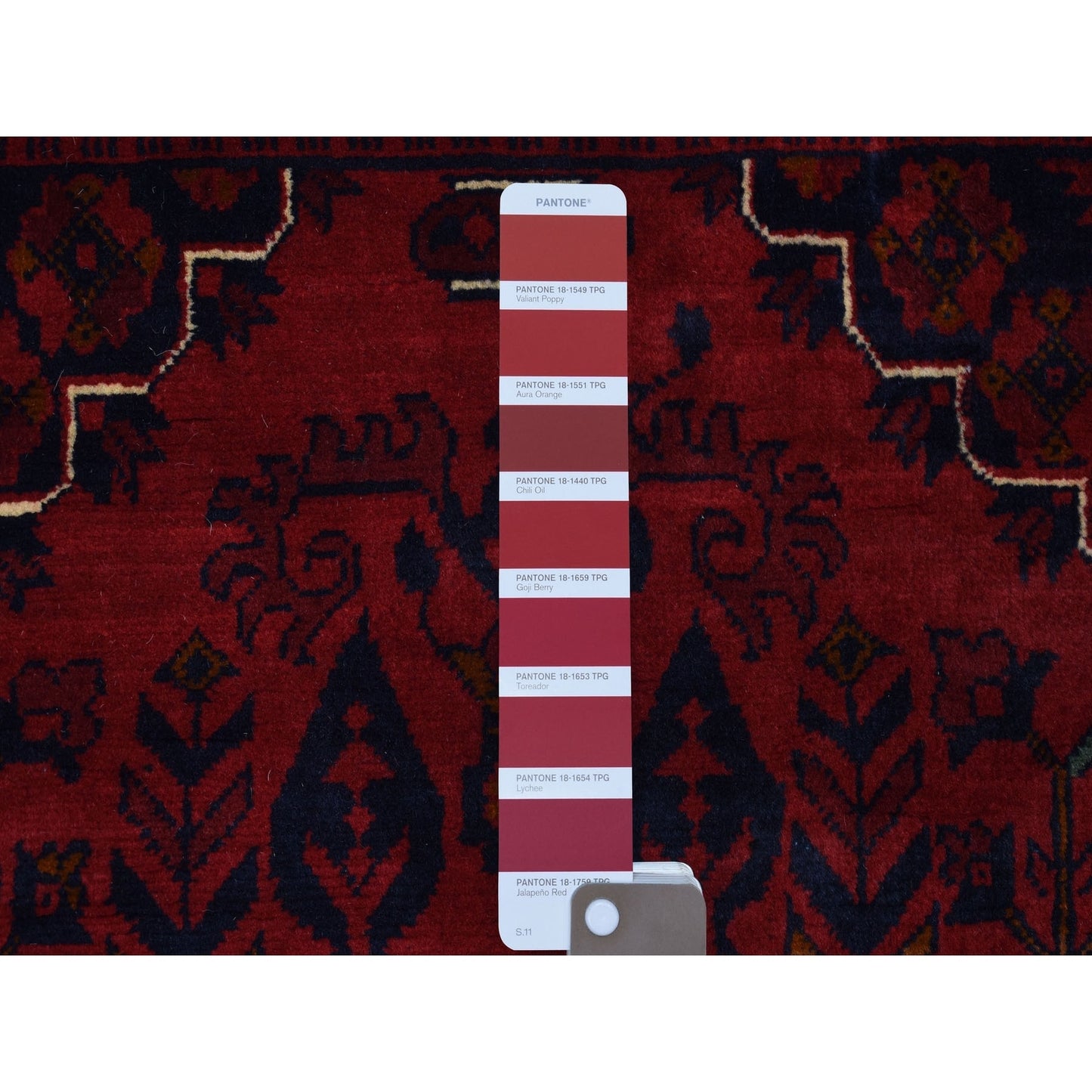 3'3"X4'8" Afghan Khamyab Wool Hand Knotted Deep And Saturated Red Rug