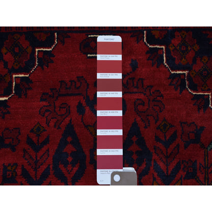 3'3"X4'8" Afghan Khamyab Wool Hand Knotted Deep And Saturated Red Rug
