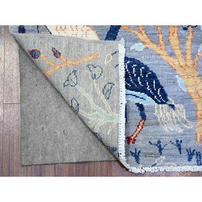 2'7"X7'8" Oxford Gray Afghan Peshawar Wool Hand Knotted Runner Rug