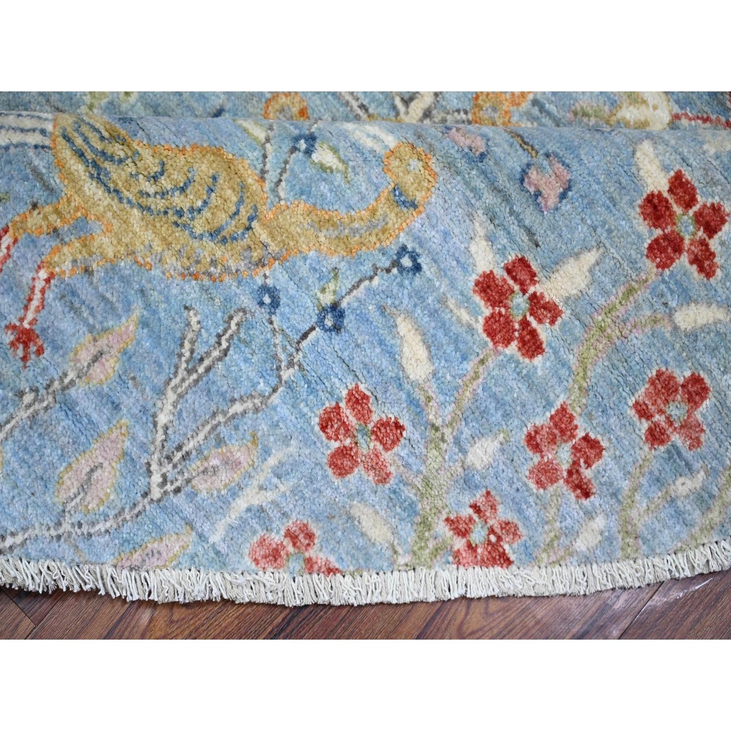 8'3"X8'3" Blue Afghan Peshawar Organic Wool Hand Knotted Round Rug